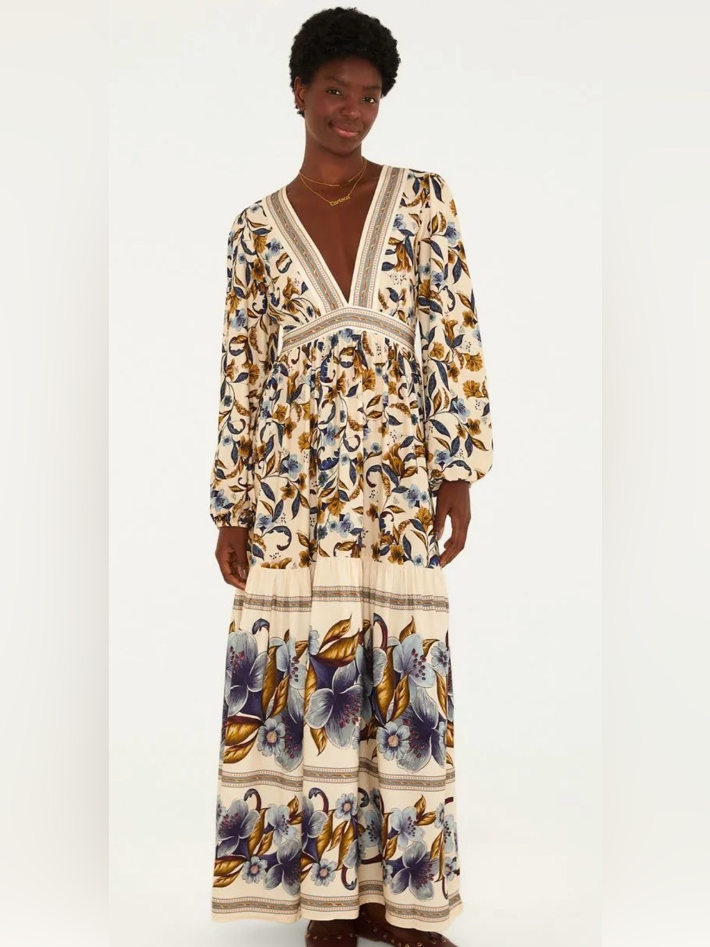 Nwt Farm Rio (Brazil) Beige Floral Maxi Dress